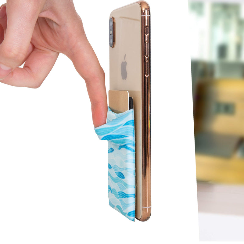 (Two) Stretchy Cell Phone Stick on Wallet Card Holder Phone Pocket for iPhone, Android and All Smartphones (Coconut & Waves) Coconut & Waves