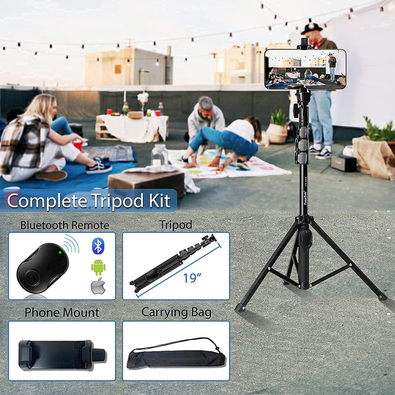 Fugetek 51" Professional Selfie Stick & Tripod, Phone Holder, Extendable, Bluetooth Remote, Portable All in One, Heavy Duty Aluminum, Compatible with iPhone & Android Devices, Non Skid Feet, Black