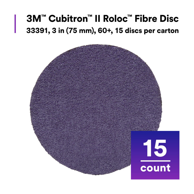 3M Cubitron II Roloc Fibre Disc 786C, 33391, 3 in (75 mm), 60+, 15 discs per carton