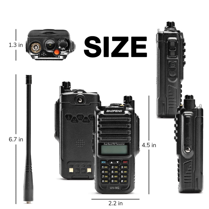 BAOFENG UV-9G GMRS Radio Waterproof IP67, Outdoors Two Way Radios Long Range Rechargeable, Handheld Dual Band NOAA Scanner, GMRS Repeater Capable, Programming Cable Included