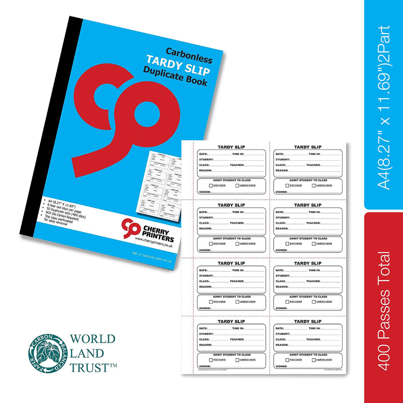 Cherry Easy Removal Fold and Tear Tardy Slip Book with Carbonless Copies / 400 (3.89 x 2.92 Inches) Slips Per Book
