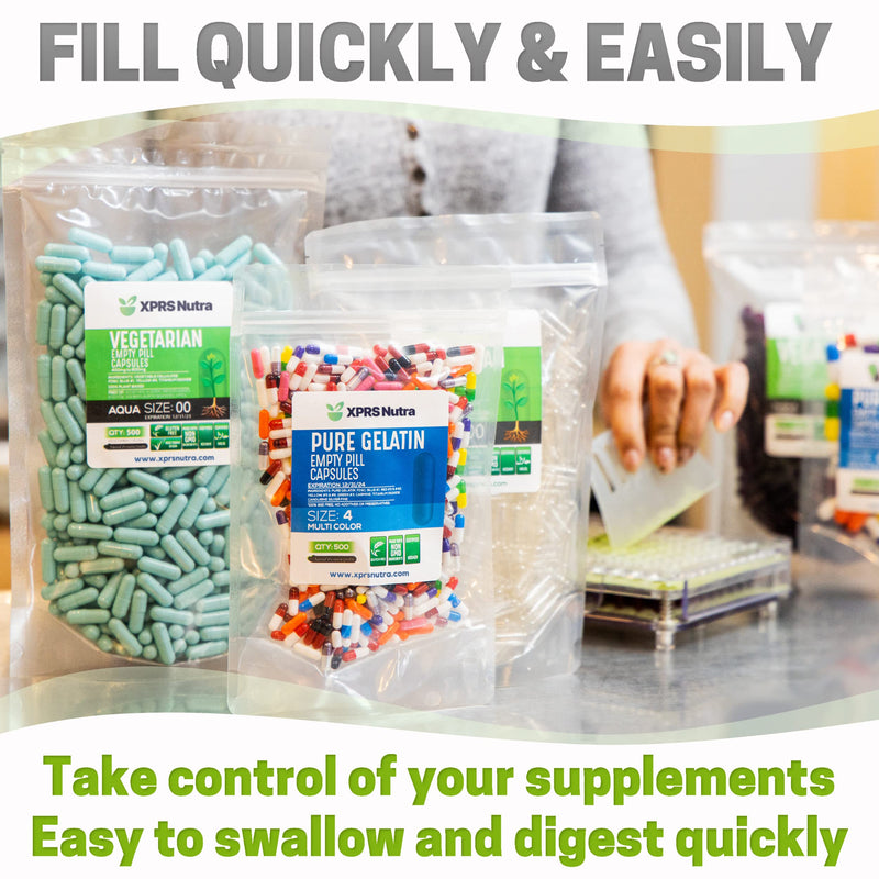 XPRS Nutra Size 0 Empty Capsules - 1000 Count Clear Empty Gelatin Capsules - Capsules Express Empty Pill Capsules - DIY Capsule Filling - Pure Bovine Pill Capsules Empty Gel Caps 1000 Count (Pack of 1)