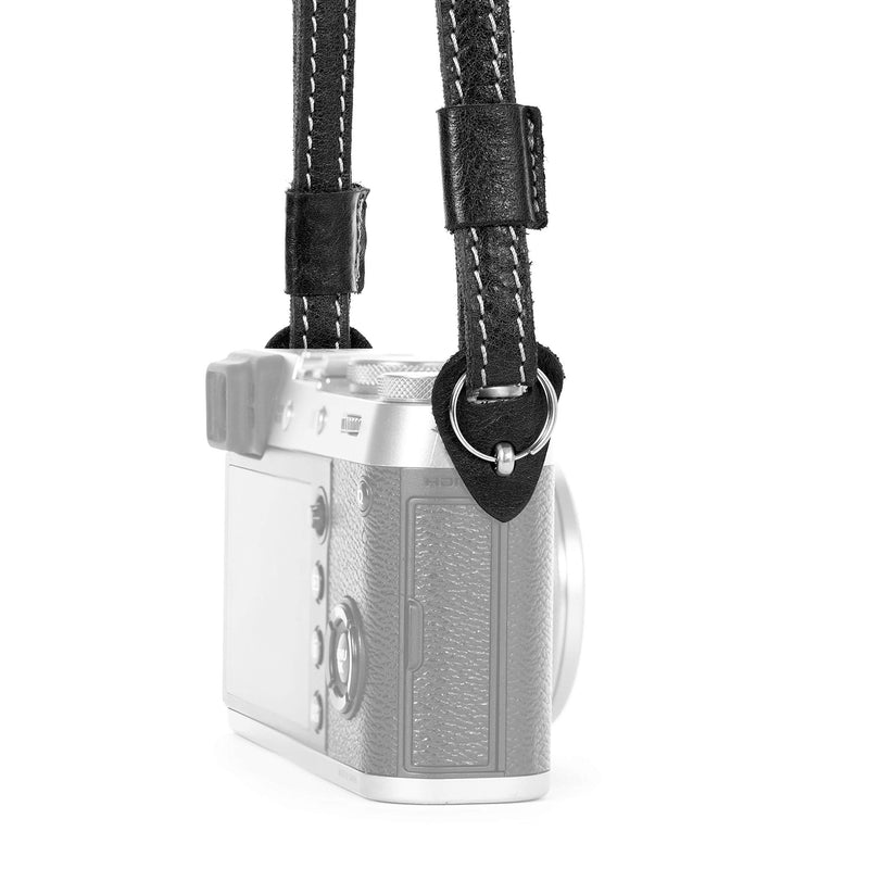 MegaGear SLR, DSLR Sierra Series Genuine Leather Camera Shoulder or Neck Strap Black