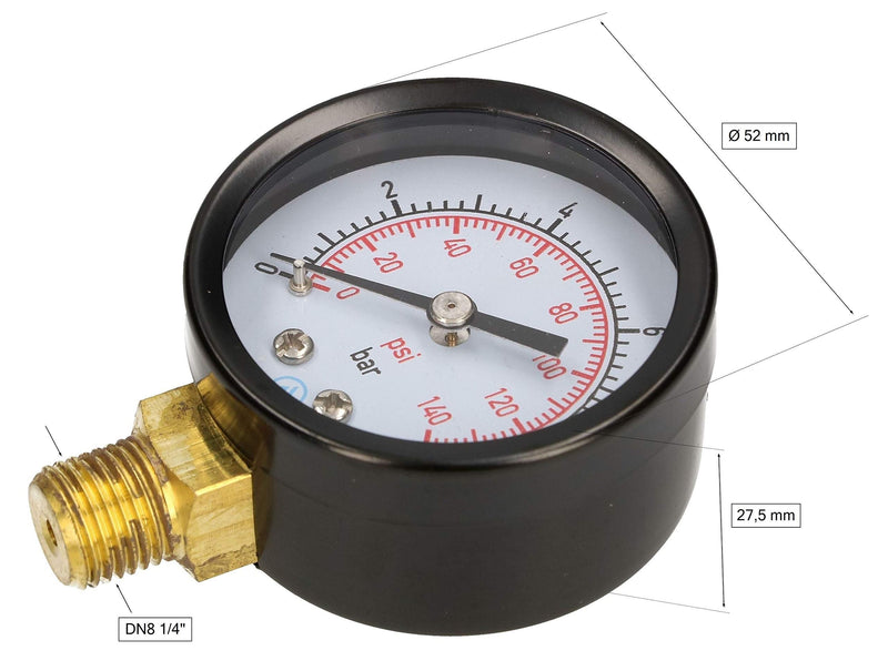 KOTARBAU® 0-10 bar pressure gauge side connection thread 1/4" diameter 52mm pressure gauge pressure gauge liquid and gas pressure gauge
