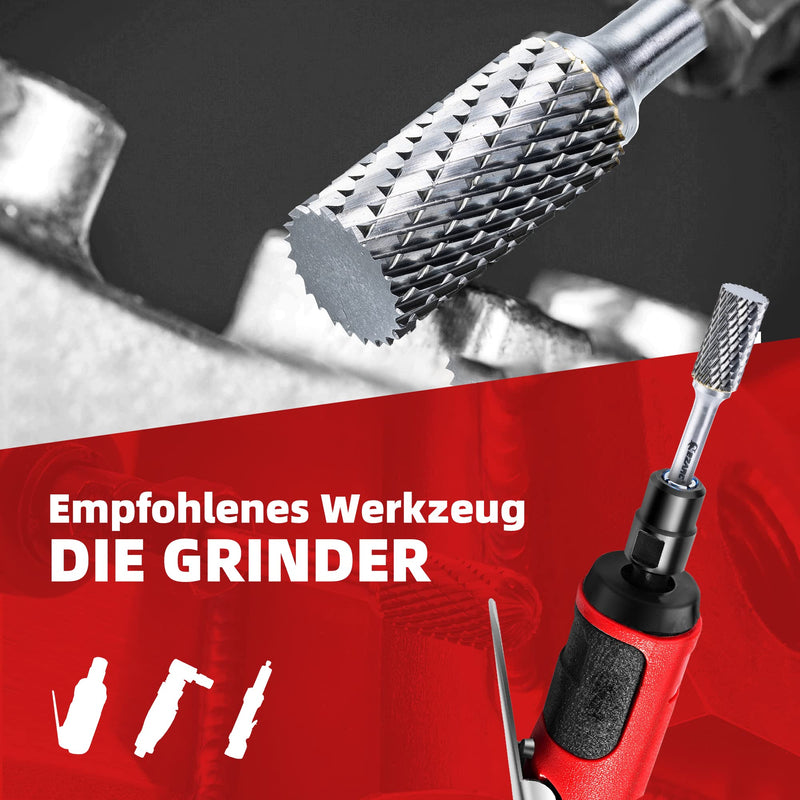 EZARC SA-5 Carbide Burrs with 1/4" Shank - Double Cut Rotary File Cylinder Shape Cutting Milling Cutter Die Grinding Drill Bit for Steel, Metal, Polishing and Engraving