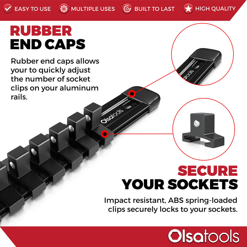 Olsa Tools 1/2-Inch Drive Aluminum Socket Organizer | Professional Quality Socket Holder (Black) Black