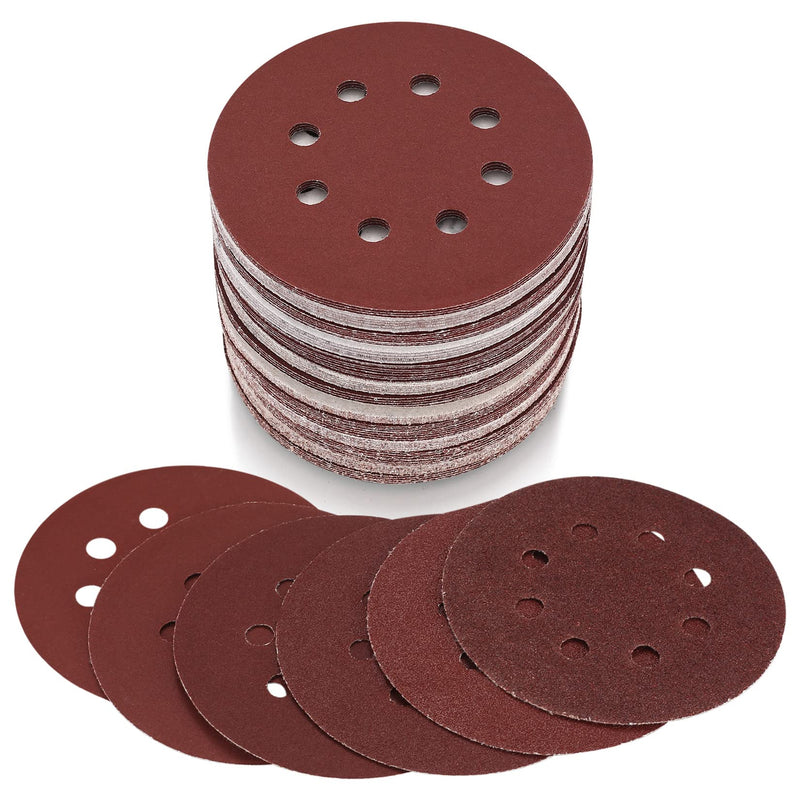 Pack of 15 sandpaper 125 mm Velcro, 80 grit sanding discs, 8 holes round Velcro sandpaper for eccentric sanders wood, metal, paint