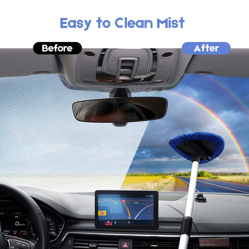 AstroAI Windshield Cleaner, Microfiber Car window cleaner with 4 Reusable and Washable Microfiber Pads and Extendable Handle Auto Inside Glass Wiper Kit, Blue