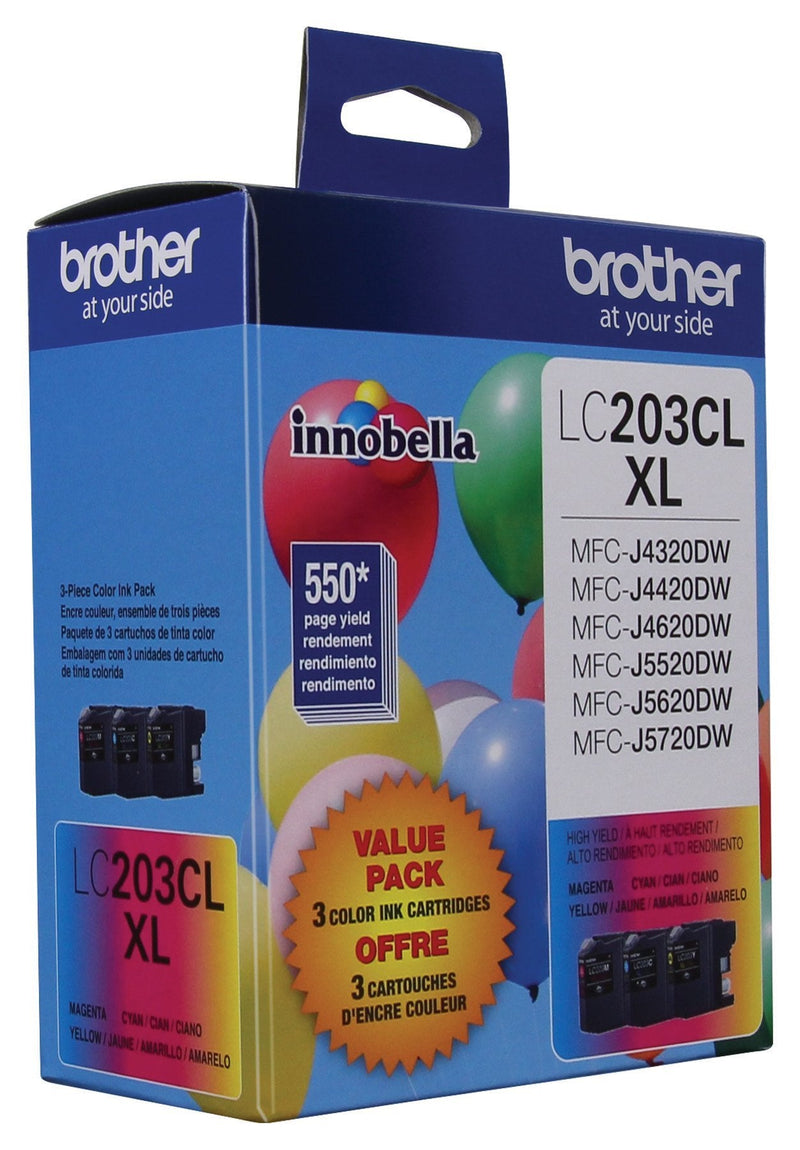 Brother Genuine High Yield Color Ink Cartridge, LC2033PKS, Replacement Color Ink Three Pack, Includes 1 Cartridge Each of Cyan, Magenta & Yellow, Page Yield Up To 550 Pages, Amazon Dash Replenishment Cartridge, LC203 Cyan-Magenta-Yellow