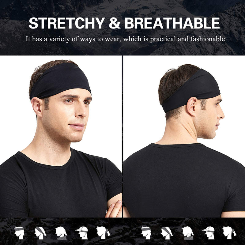 Acozycoo Mens Running Headband,5Pack,Mens Sweatband Sports Headband for Running, Cycling, Basketball,Yoga,Fitness Workout Stretchy Unisex Hairband 5 Black