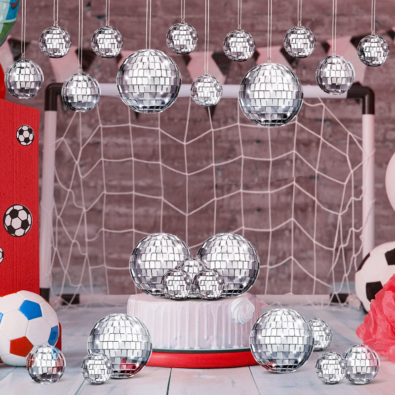 20 Pcs Mirror Disco Ball Glass Hanging Disco Ball Silver Mini Disco Ball Reflective Disco Decoration Bright Disco Ball Ornament Holiday Party Decor with Rope (1.6 Inch, 2 Inch, 3.2 Inch) 1.6 Inch, 2 Inch, 3.2 Inch