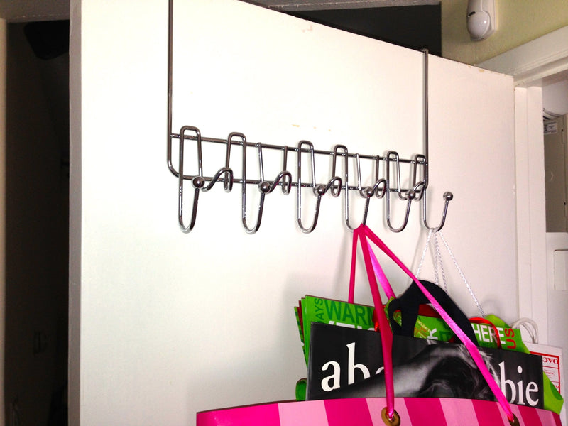 DecoBros Supreme Over The Door 11 Hook Organizer Rack, Chrome Finish
