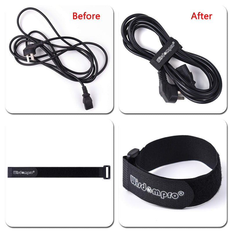 20 Pack (8 12 18 24 Inches) Hook and Loop Reusable Fastening Cable Tie Down Straps by Wisdompro - Reusable, Durable Functional Ties to Keep Your Home, Office, Workspace from Tangled Messes of Cords Mixed Size, 20 Pack