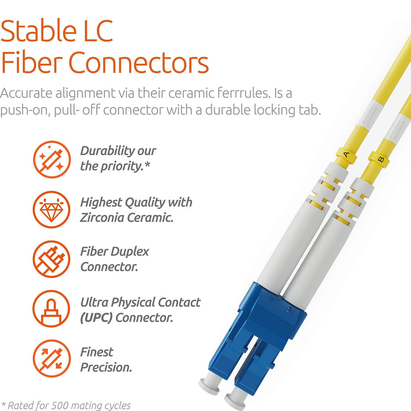 LC to LC Fiber Patch Cable Single Mode Duplex - 3m (9.84ft) - 9/125um OS1 LSZH - Beyondtech PureOptics Cable Series 3m (9ft) LC to LC