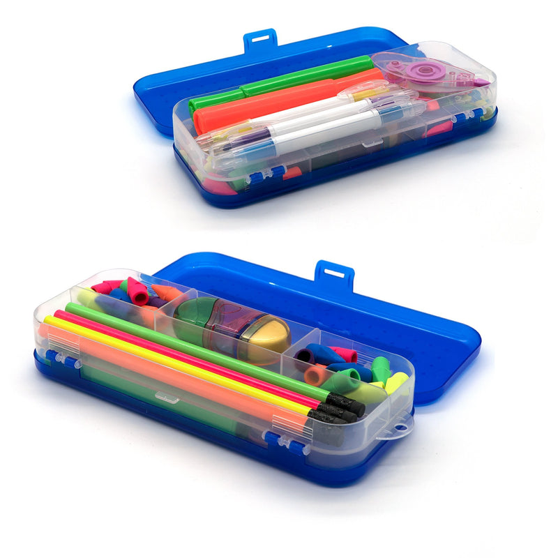 Emraw Double Deck Organizer Box - Small Items Organizer Box with 5 compartments Durable plastic pencil box small plastic Pencil Case, mini organizer Storage Box (Random 4-Pack)