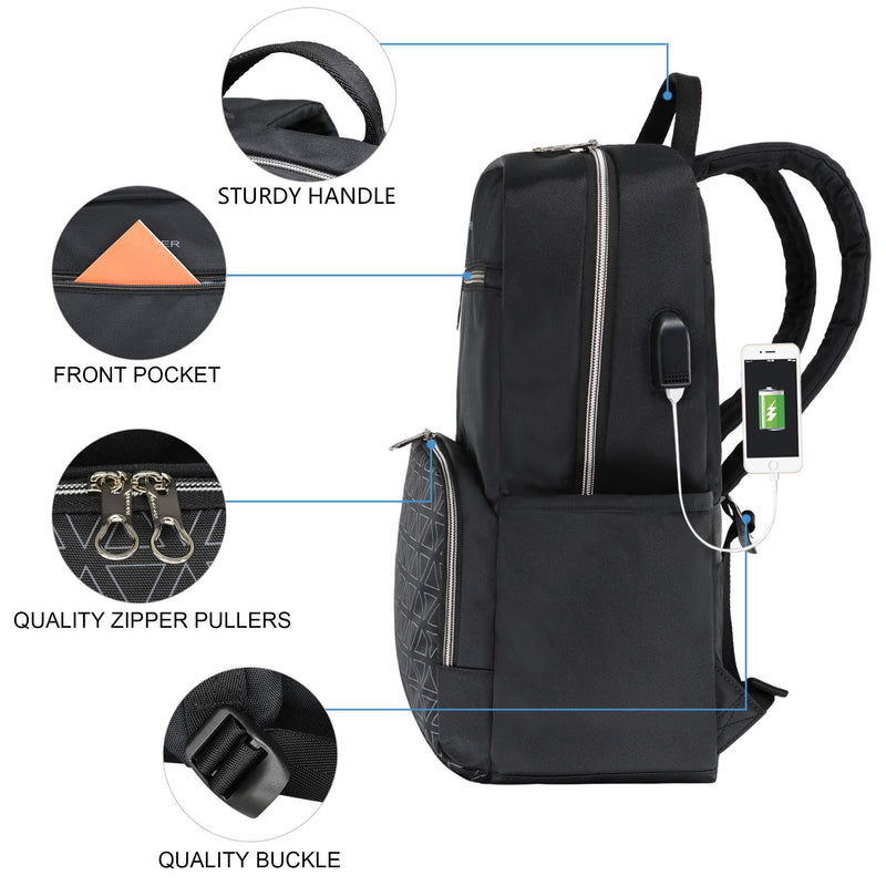 KROSER Stylish Laptop Backpack 15.6 Inch College School Daypack with USB Charging Port, Water-repellent Nylon Computer Backpack Fashion Backpack for Travel/Business/Women/Girls-Black