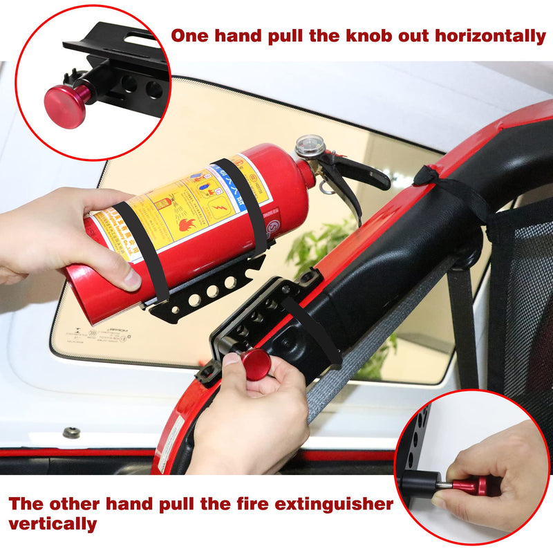 Bestaoo Adjustable Roll Bar Fire Extinguisher Mount Holder for Jeep Wrangler TJ JK JKU JL UTV Polaris RZR Ranger Camper Van, Aluminum, Quick Release