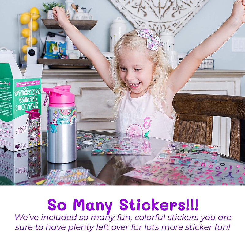 Purple Ladybug Decorate Your Own Water Bottle for Girls Craft Kit with Tons of Fun On-Trend Stickers - BPA Free, Kids Water Bottle - Great Girl Gift Idea, Fun Creative DIY Kids Arts & Crafts Activity