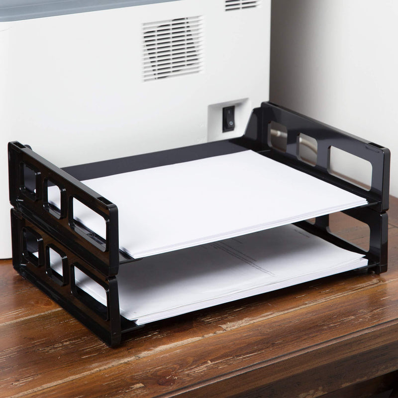 1InTheOffice Stackable Paper Tray, Letter Trays & Stacking Supports, Side Load Letter Tray 2 Pack