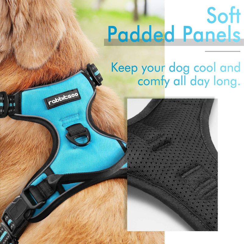 rabbitgoo Dog Harness, No-Pull Pet Harness with 2 Leash Clips, Adjustable Soft Padded Dog Vest, Reflective No-Choke Pet Oxford Vest with Easy Control Handle for Small Dogs, Baby Blue, S