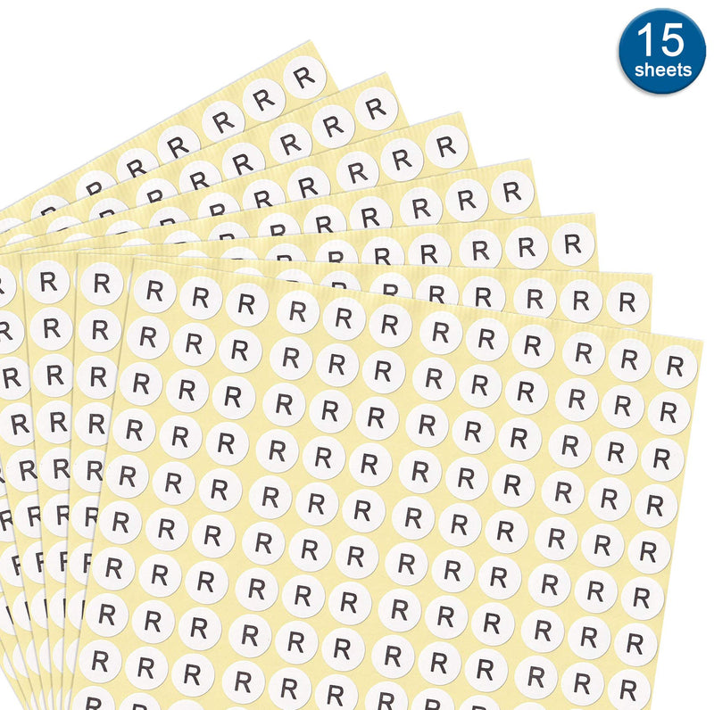 dealzEpic - Alphabet Stickers of The Letter R - Small Round Paper Self-Adhesive Peel and Stick Letter Labels - Set of 15 Sheets