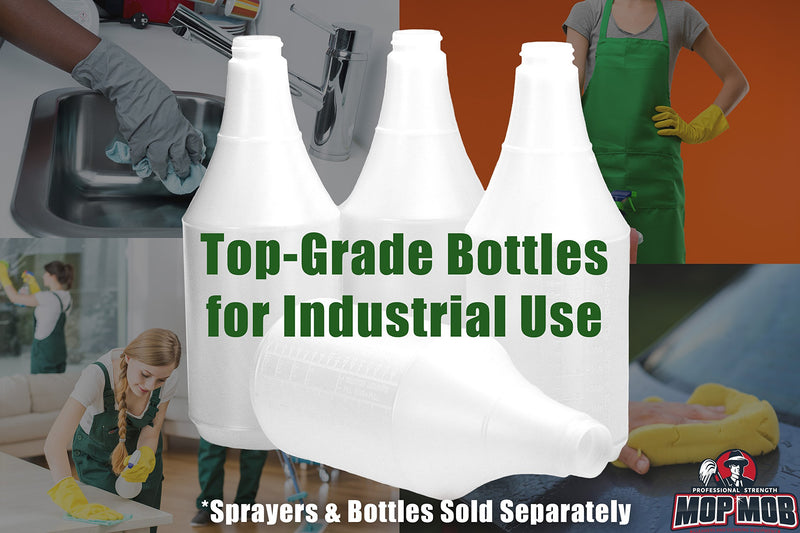 Commercial-Grade Chemical Resistant 32 oz Bottles ONLY 4 Pack By Mop Mob. Embossed Scale For Measuring. Pair With Industrial Spray Heads For Auto/Car Detailing, Janitorial Cleaning Supply or Lawn Care