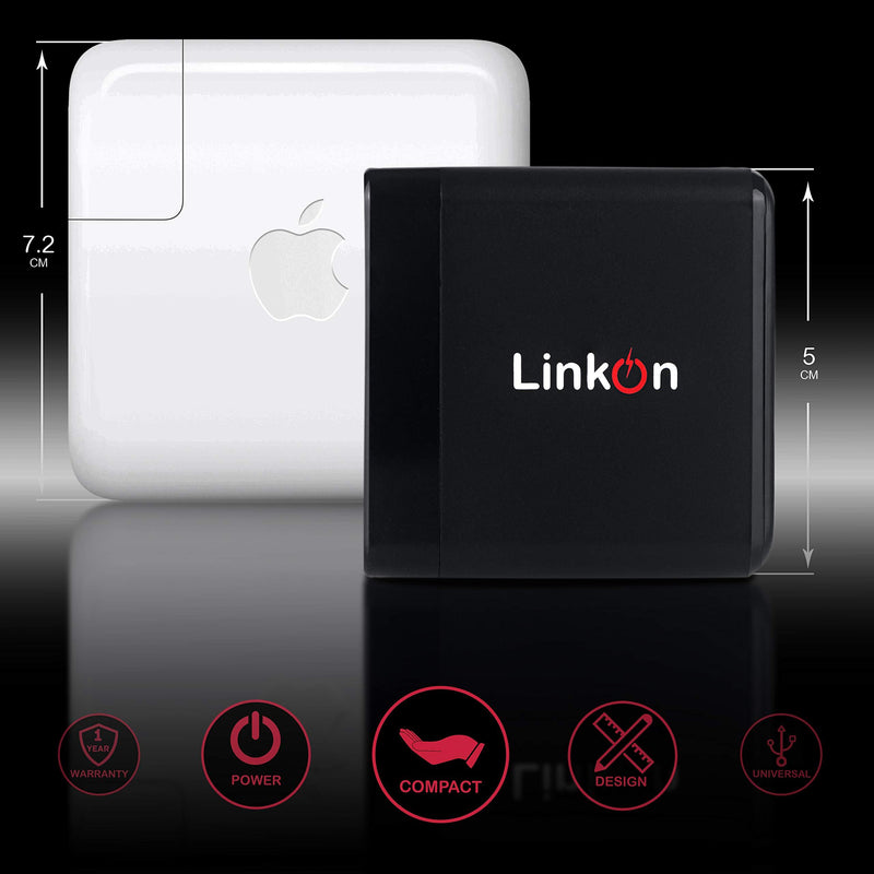 LinkOn Ganius 65W Wall Charger GaN Tech 65W USB-C PD3.0 PPS and 18W USB-A QC4.0+ Compatible with MacBook HP Dell Lenovo Surface Samsung Galaxy S20 Ultra Note 10+ Portable Laptop Travel International Black-65W