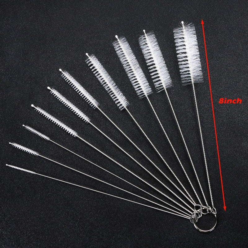 Mini Skater Stainless Steel Test Tube Brushes Set, Clean Brushes for Pipes Teapot Tumbler Reusable Long Straw Cleaners Brush for Small Spaces Milk Bottles (White - 10 pcs) White - 10 Pcs