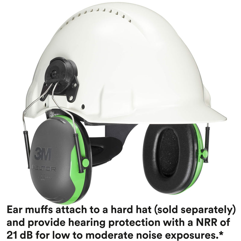 3M PELTOR Ear Muffs, Noise Protection, Hard Hat Attachment, NRR 21 dB, Construction, Manufacturing, Maintenance, Automotive, Woodworking, X1P3E 21 Db - Green