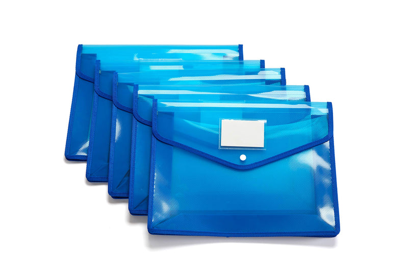 FANWU Plastic Wallet Folder Envelope Poly Envelope Expandable File Wallet Document Folder with Snap Button Closure, Legal Size, 5 Pack Large Waterproof Accordion File Pouch (Blue) Blue