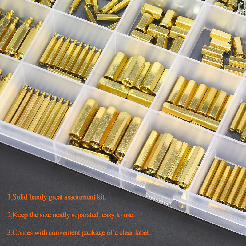 HELIFOUNER 420 Pieces M2 M3 M4 Male Female Hex Brass Spacers Standoffs Screws Nuts Assortment Kit with a Tweezers