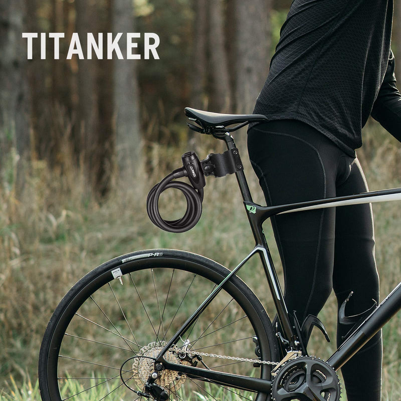 Titanker Bike Lock, Bike Locks Cable Lock Coiled Secure Keys Bike Cable Lock with Mounting Bracket, 1/2 Inch Diameter 6 Feet Matte Black