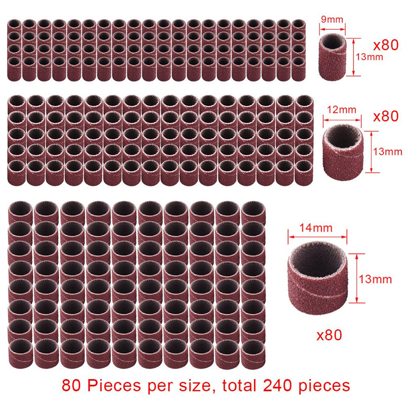 AUSTOR 252 piece sanding sleeve set with free box including 240 pieces sanding bands and 12 pieces sanding roller for Dremel rotary tool