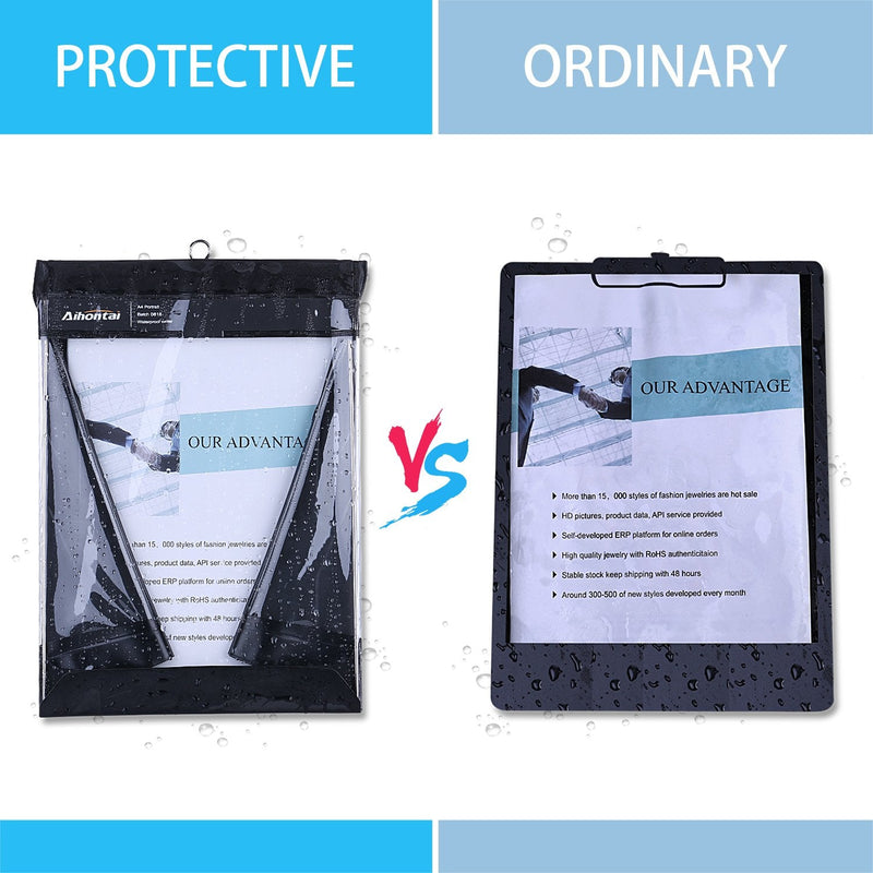 Waterproof Clipboard, Aihontai Professional Clipboard Storage A4 Letter Portrait Size Memo Clipboard - Premium PVC Material for Indoor Outdoor Use [18-Month Warranty](Black, A4 Portrait) Black