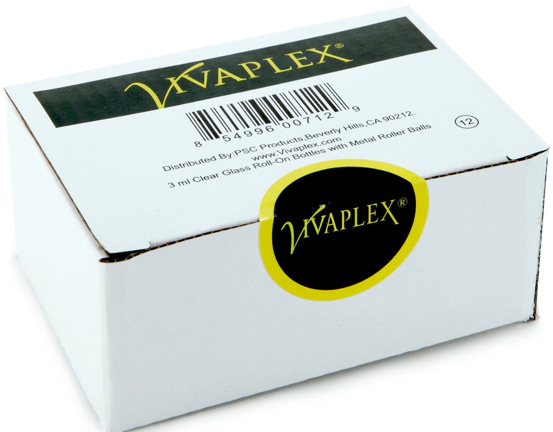 Vivaplex, 12, Clear, 3 ml Glass Roll-on Bottles with Stainless Steel Roller Balls - Dropper included