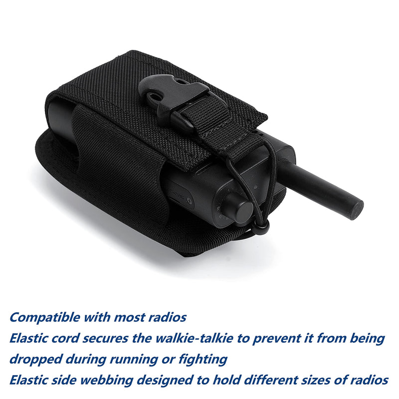 TACNEX Universal Radio Holster Tactical Radio Holder Elastic Walkie Talkies Pouch Two Ways Radio Nylon Case w/ MOLLE Strap Duty Belt Clip for Police Leo Security Firefighter Rescue EMS EMT Military Black Elastic Side Webbing