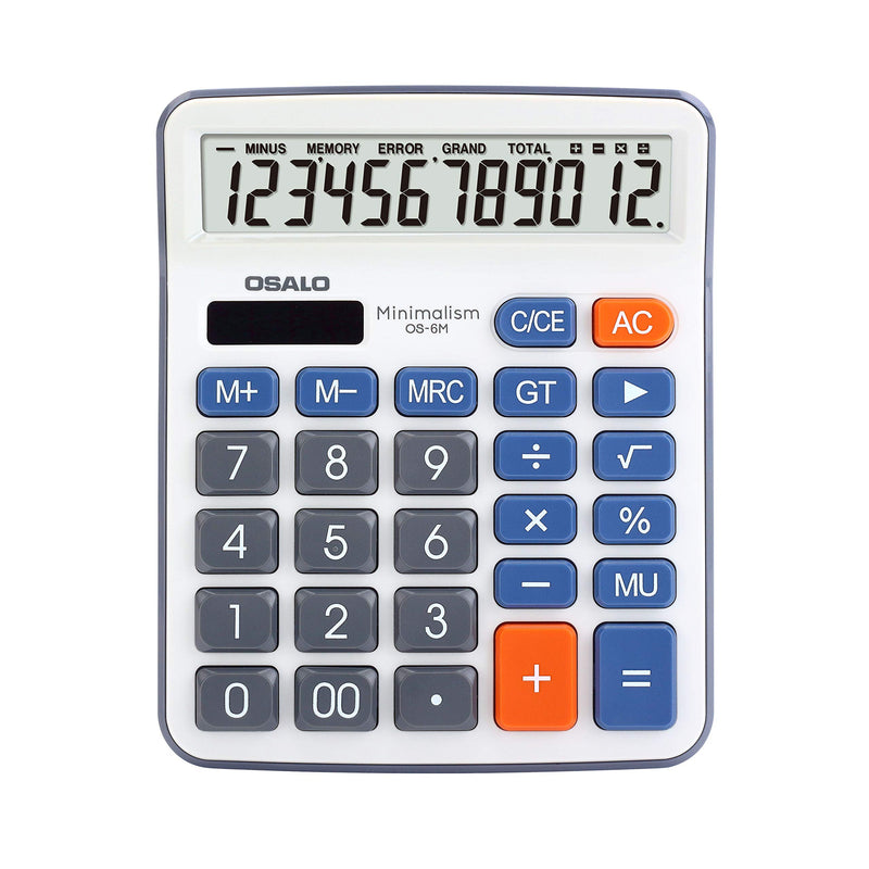 Calculator, Large LCD Display Button 12 Digits Desktop Handheld Calculator with Solar Power (OS-6M) OS-6M