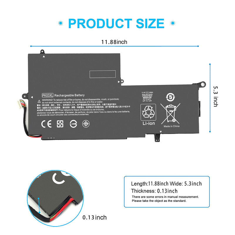 PK03XL 789116-005 Battery for HP Spectre X360 13-4101dx 13-4102dx 13-4103dx 13-4105dx 13-4100dx 13-4110dx 13-4001dx 13-4002dx 13-4005dx 13-4116dx 13-4197dx 13-4125nr 13-4195nr 13-y034cl 13-y0xx