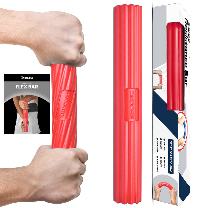 DMoose Resistance Bar for Physical Therapy, Flexbar for Tennis Elbow, Wrist Strengthener to Improve Hand Grip for Golfers, Rehab, Tendonitis Pain, Injury Recovery Massager, Rehabilitation Equipment Red - Light