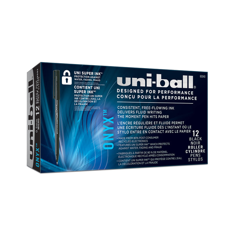 uni-ball ONYX Rollerball Pen, Micro Point (0.5mm), Black, 12 Count