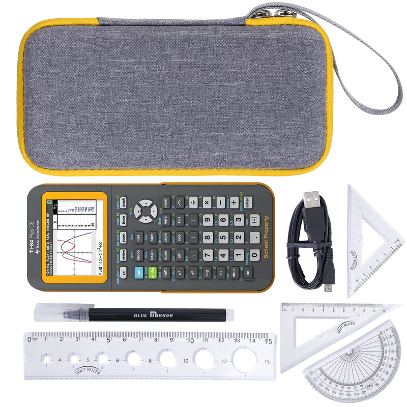 Khanka Hard Travel Case Replacement for Texas Instruments TI-83 Plus/TI-84 Plus/TI-84 Plus CE Color Graphing Calculator, Case Only (Black, Orange) Yellow Zipper