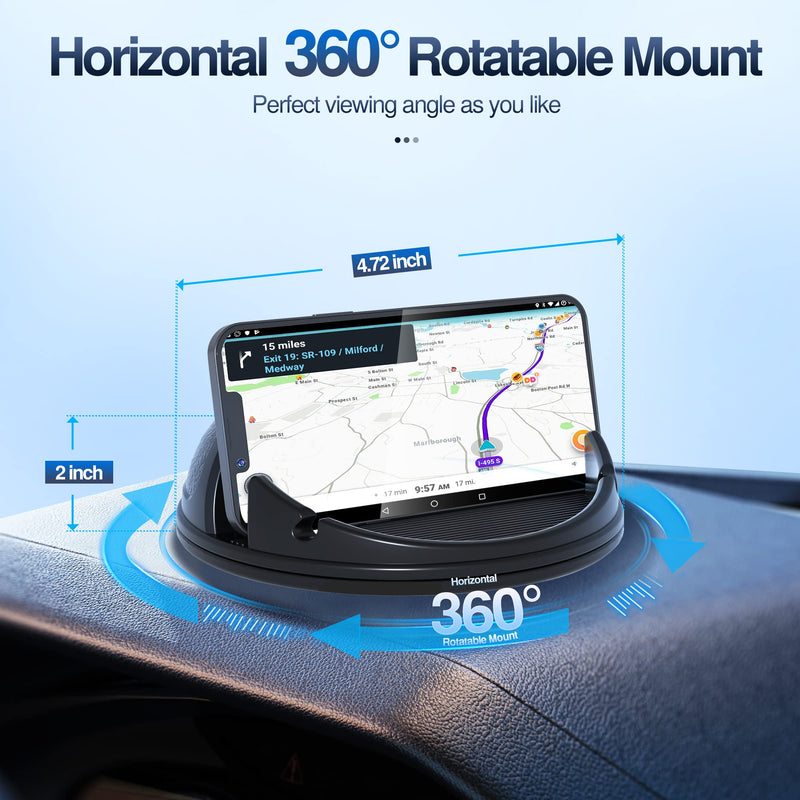 Loncaster Car Phone Holder Mount, [Horizontal 360° Rotatable] Silicone Phone Mount for Car Dashboard, Hands Free Cell Phone Holder Car Compatible with iPhone 14 13 12 Pro Max Samsung Phones (Black) Black
