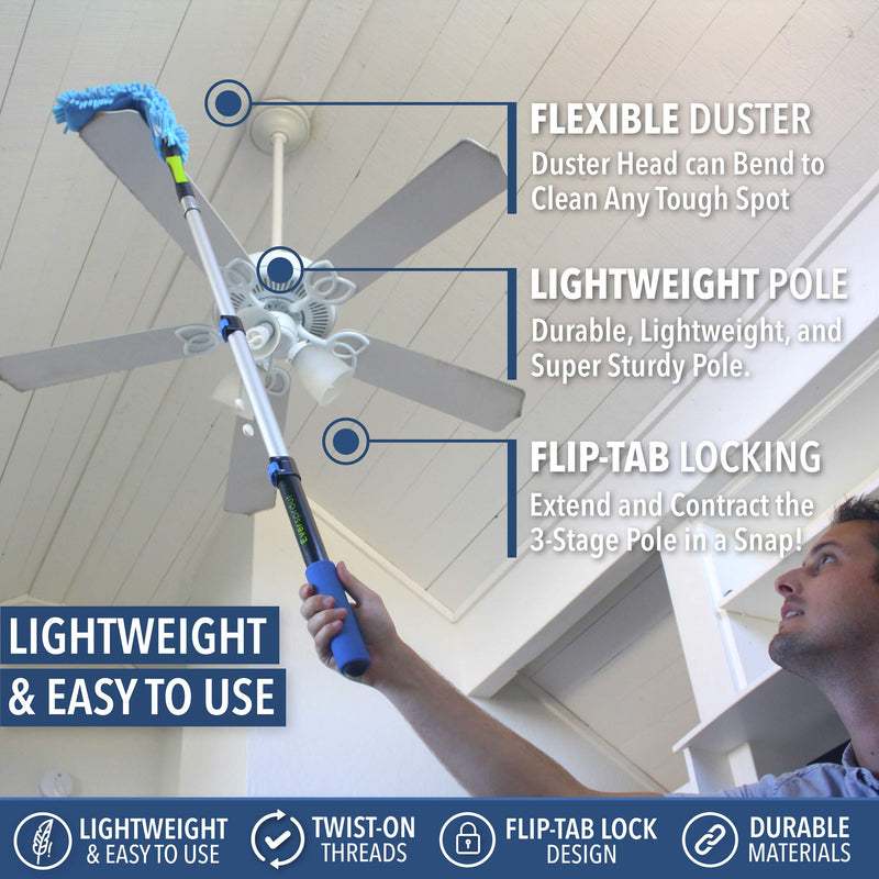 EVERSPROUT 1.5-to-4.5 Foot Flexible Microfiber Ceiling & Fan Duster | 8-10 Ft Standing Reach | Bendable to Clean Any Fan Blade | Removable & Washable Brush Head | Premium Lightweight Extension Pole