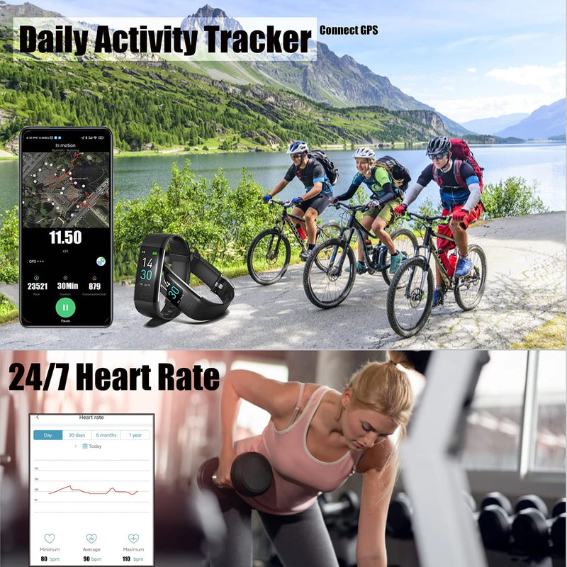 ENGERWALL Fitness Tracker with Step Counter /Calories /Stopwatch, Activity Tracker with Heart Rate Monitor, IP68, Health Tracker with Sleep Tracker, Smartwatch, Pedometer Watch for Women Men Kids Black