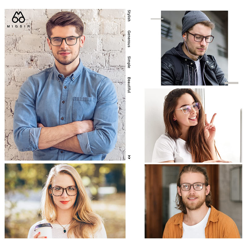 MIGSIR 5 Pack Blue Light Blocking Glasses, Fashion Computer Glasses for Women/men, Anti Glare, UV400, Eye Strain C3 5 Pairs Mix