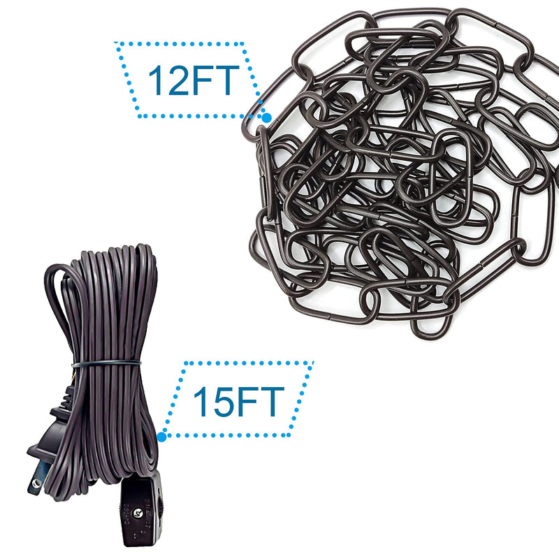 ECUDIS Swag Light Kit, Lamp Parts Chandelier Light Fixture Chain Swag Kit Includes 12 Ft Chain, 15 Ft Cord with Switch, 2 Swag Hooks and Mounting Hardware, Oil Rubbed Bronze Black Finish