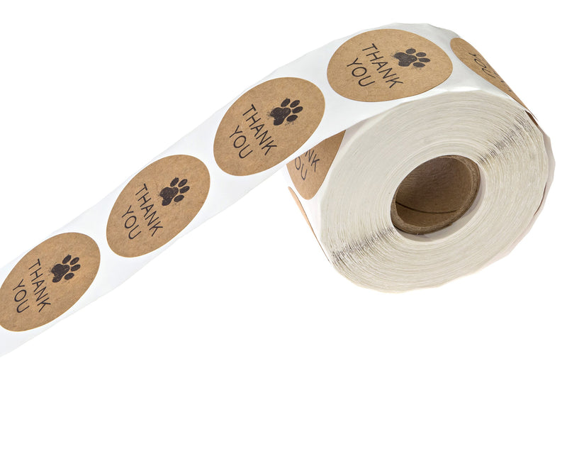 1.5" Round Kraft Paw Print Thank You Stickers / 500 Dog Paw Print Thank You Labels per Roll