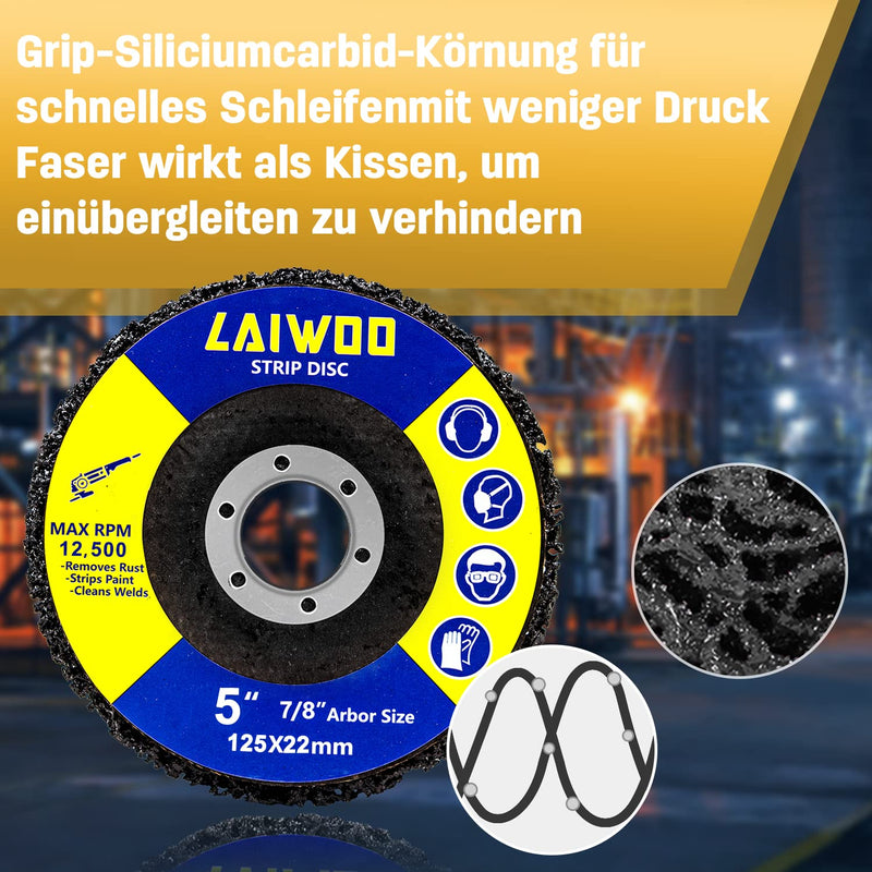 LAIWOO CSD disc sanding disc, purple cleaning disc set, coarse cleaning disc, nylon fabric disc, paint removal rust for angle grinder (5 pieces, 125 x 22 mm), black, 5 pieces, 125 x 22 mm