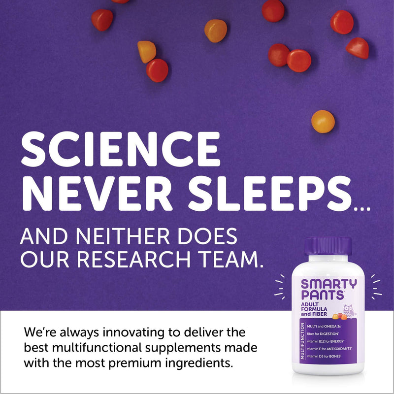 SmartyPants Daily Gummy Multivitamin Adult w/ Fiber: Fiber for Digestive Support, Vitamin C, D3, & Zinc for Immunity, Omega 3 Fish Oil, Vitamin B6, E, Methyl B12, 180 count (30 Day Supply) Adult Formula + Fiber