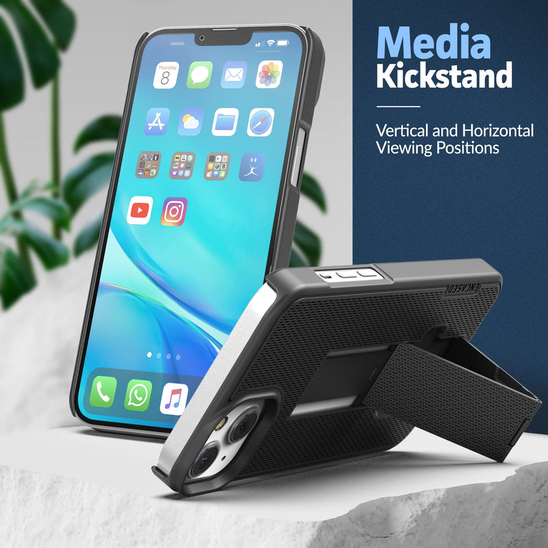 Encased DuraClip Holster Case for iPhone 14 Plus 6.7" (2022) Belt Clip with Kickstand - Black